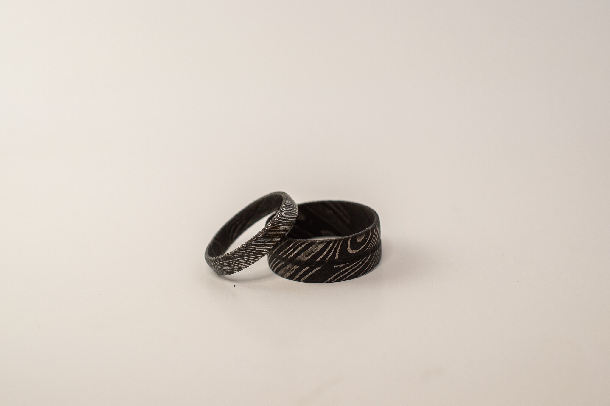 Two Steel Rings with a Zebra Pattern
